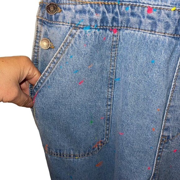 Union Bay Vintage Womens Overalls Size Large Blue Denim Upcycled Paint Splatter - Picture 8 of 12